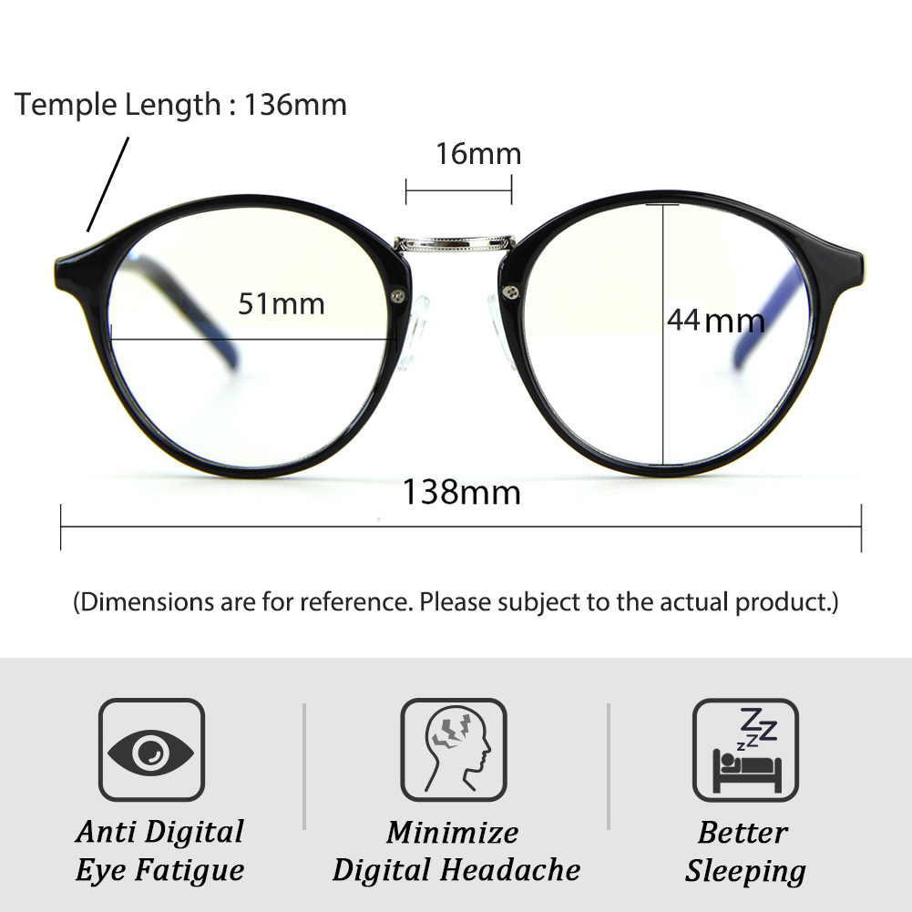 Cyxus Retro Round Blue Light Blocking Computer Glasses for Anti Eyestrain UV400, Black Frame Unisex(Men/Women) Eyewear