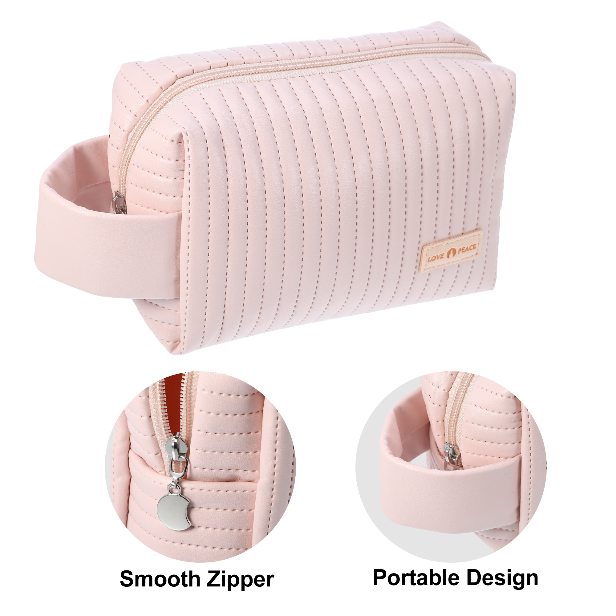 Unique Bargains Floral Makeup Bag Zipper Flower Cosmetic Pouch Pink