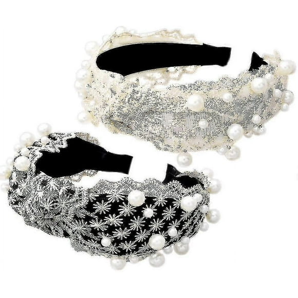 Diadema de cuentas de cristal hecha a mano de 2 piezas con perlas para mujer con patrón de copo de nieve