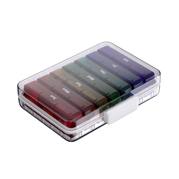 7-Day Weekly Pill Organizer, 3 Times a Day Medicine Box , Large Push Button Compartments, BPA Free Rainbow Lids for Vitamins Supplements & Medication