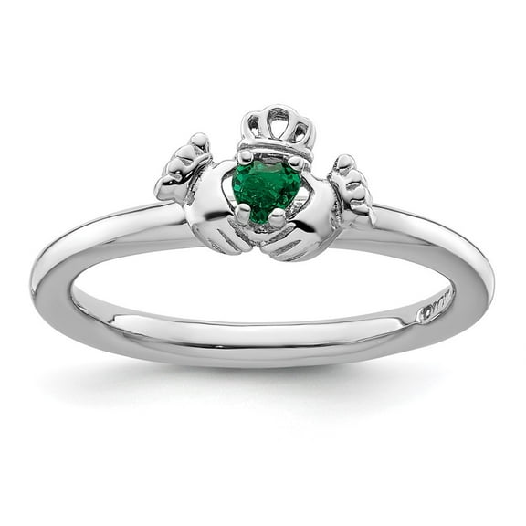 Auriga Fine Jewelry 925 Sterling Silver Rhd. Created Emerald Claddagh Ring for Women Size- 10