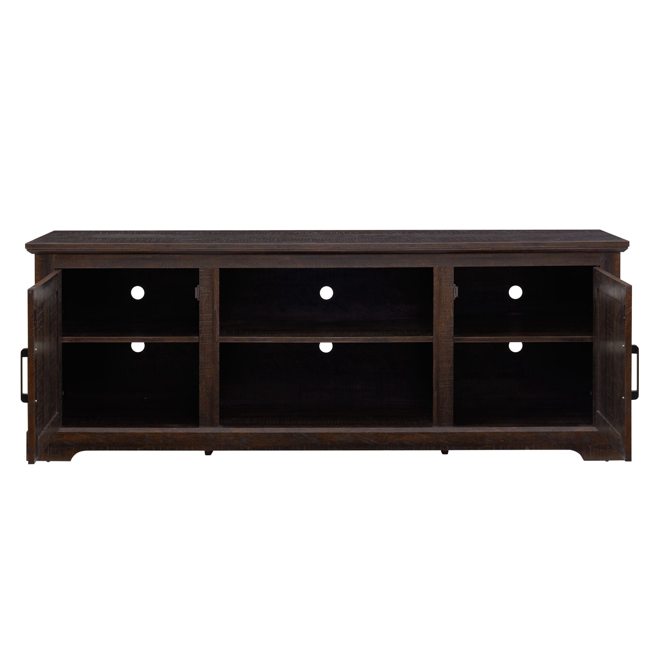DEALTOPS Farmhouse TV Stand with Rattan Doors and Adjustable Shelves for TVs Up to 70'', Espresso