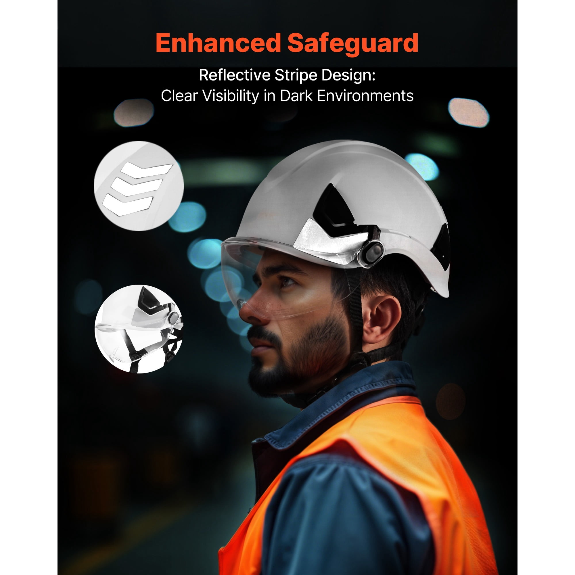 KFFKFF Industrial Safety Helmet, ANSI/ISEA Z89.1 Certified ABS Hard Hat with Visor & 6-Point Adjustable Suspension, Vented Design for Men and Women, Suitable for Indoor and Outdoor Construction Use