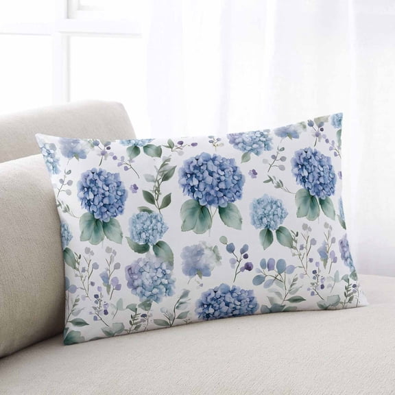 Blue Spring Floral Throw Pillow Covers, Watercolor Botanical Elegant Soft Breathable Pillow Cases with Invisible Zipper for Sleeping, Toddler Pillowcases for Couch Bed Sofa Chair 12x20 Inches