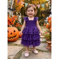 thumbnail image 6 of BemeyourBBs Toddler Baby Girl Halloween Dress Outfit Kids Girl Fall Smocked Dress Flying Sleeve Ghost Bat Maple Leaves Printed Tutu Tulle Dress Little Girls Summer Fall Cake Smash Party Dress, 6 of 9