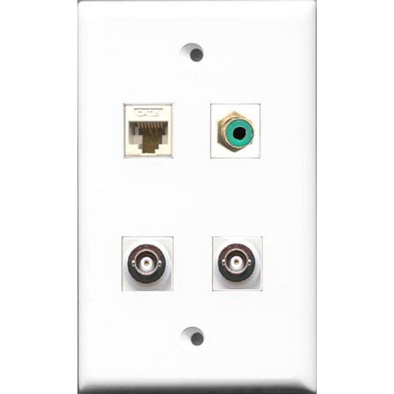 RiteAV 1 Port RCA Green 2 Port BNC and 1 Port Cat6 Ethernet White Wall Plate