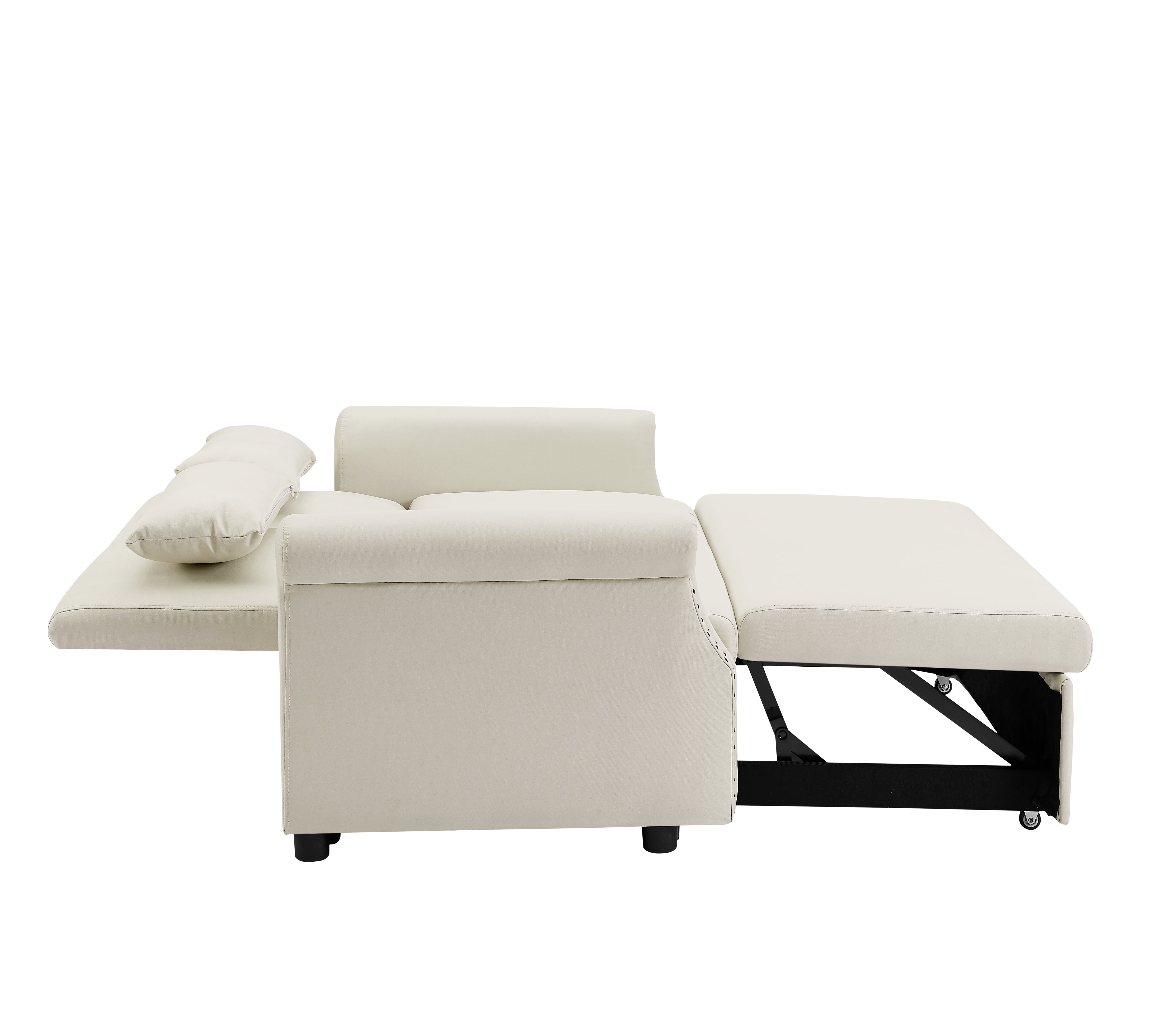 Momspeace 55" Futon Sofa Bed, Modern Loveseat Convertible Pull out Sofa Bed 2 Seater Sleeper Sofa Couch with Adjustable Backrest - Beige