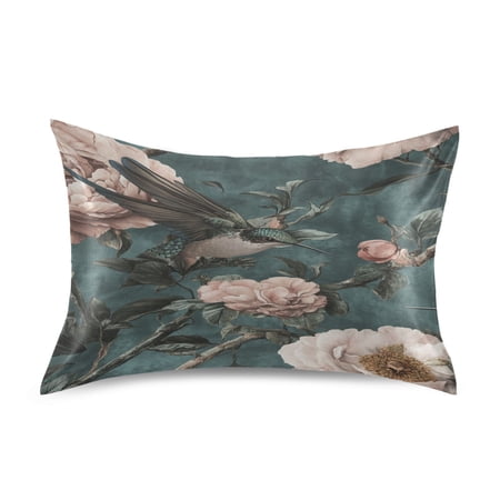 Elegant Hummingbirds Pattern Satin Pillowcase 20''x26'' Double-Sided Print Soft Wrinkle Resistant