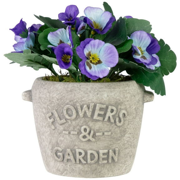 Northlight Pansy Artificial Floral Arrangement in "Flowers & Garden" Pot - 6" - Purple and Blue