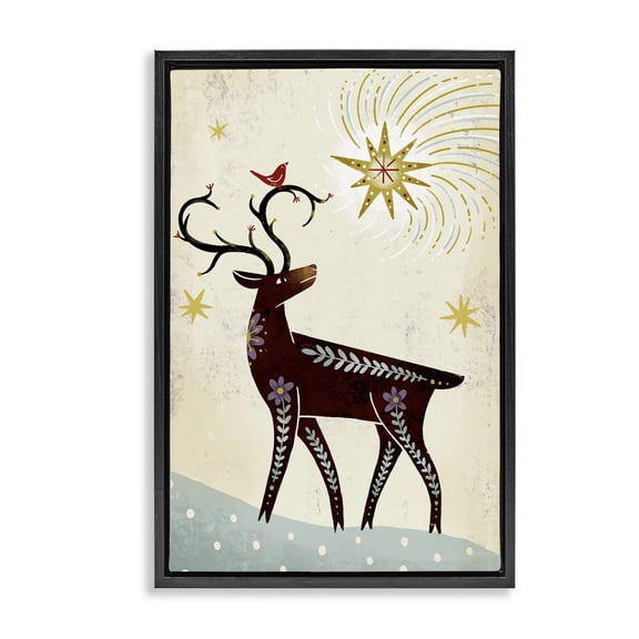 Stupell Industries Rustic Winter Deer Animals Painting Black Floater Framed Canvas Art Print Wall Art, 17 x 25