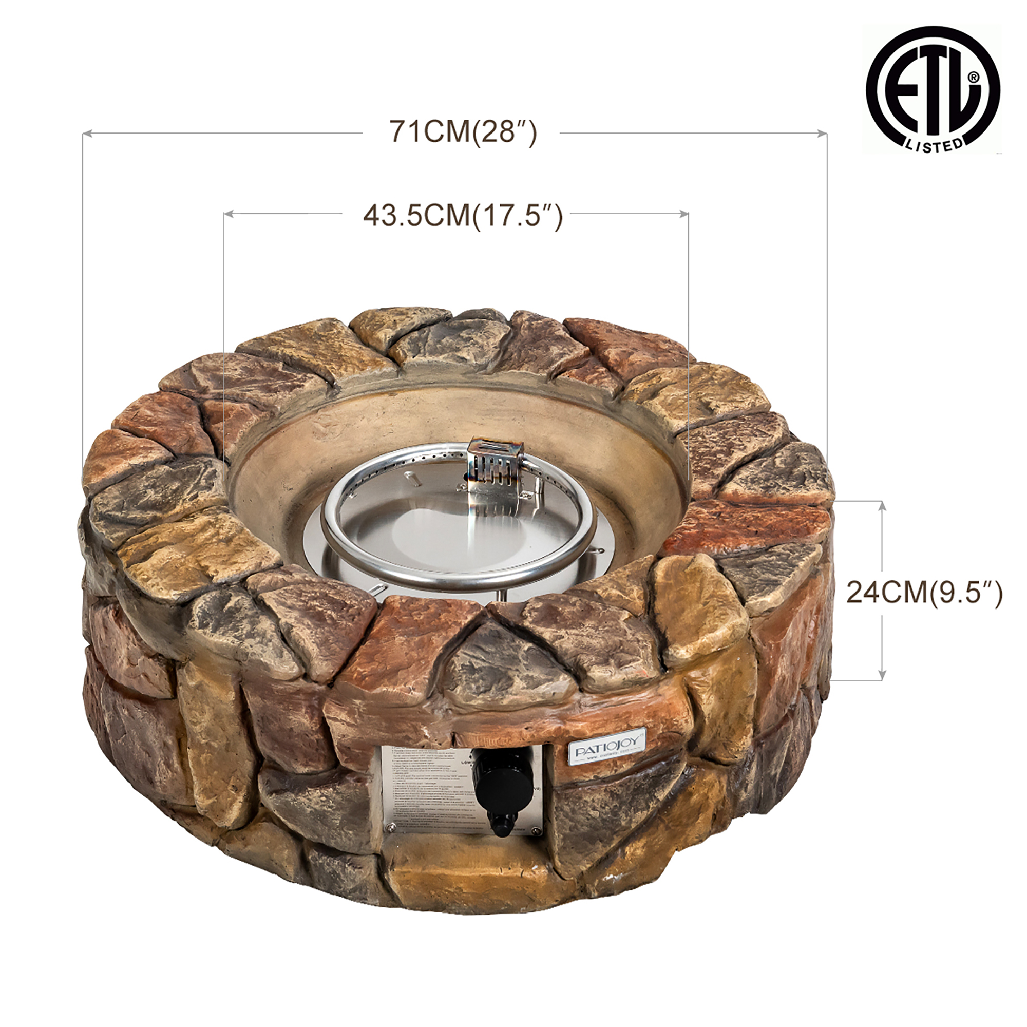 Costway 28'' Propane Gas Fire Pit Outdoor 40,000 BTU Stone Finish Lava Rocks Cover Brown