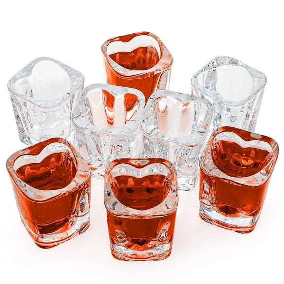 8 Pack 1.5 oz Shot Glasses Set, Cute Square Heart Shaped Shot Glasses Set, Clear Heavy Base Tequila Soju Spirit Liquor Shot Glass for Valentine's Day, Bachelor Wedding Party Bar Supplies