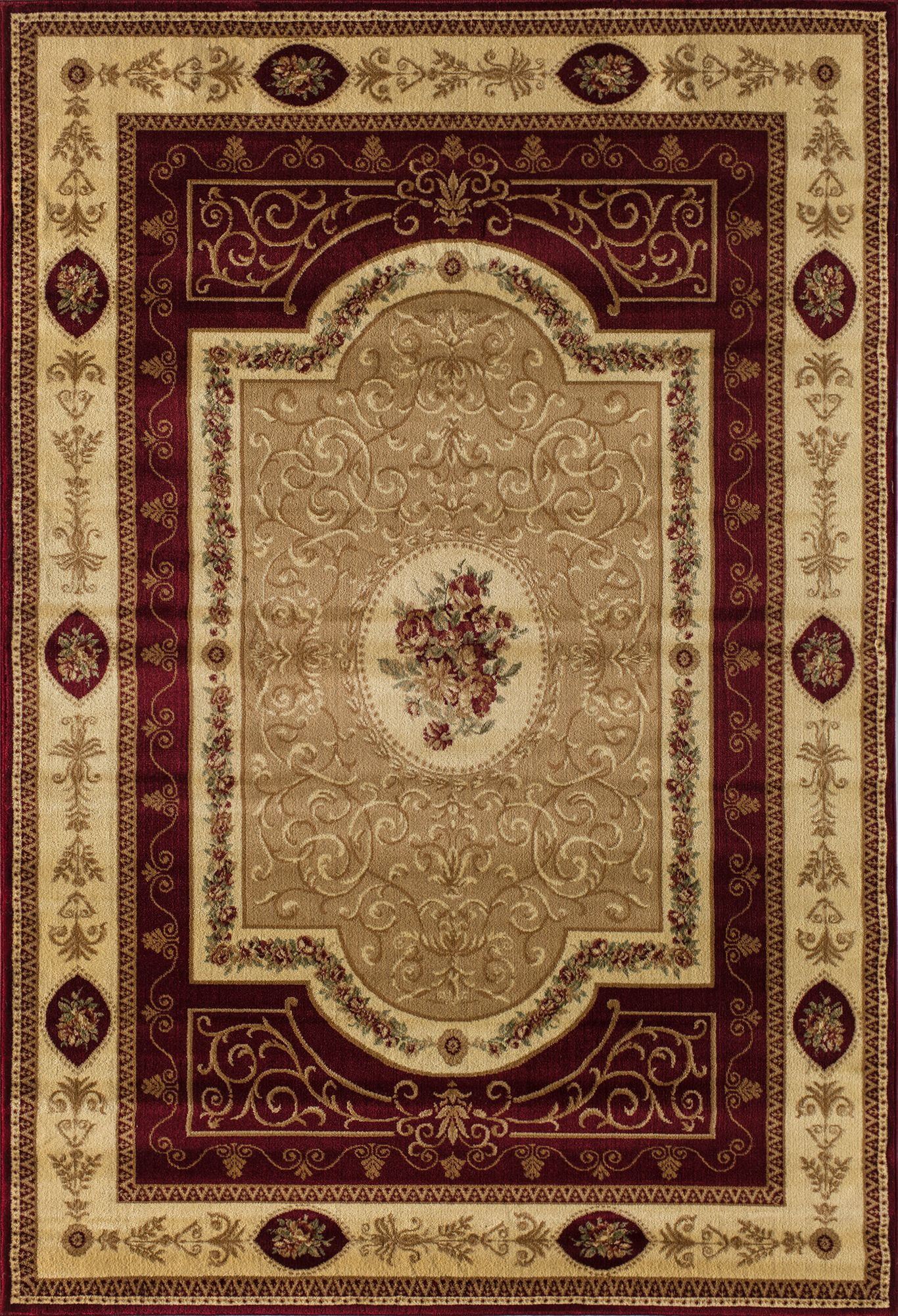 Rugs America Vista 1365-CHR F. Aubusson Cherry European Traditional Red Area Rug, 2'3"x7'10"