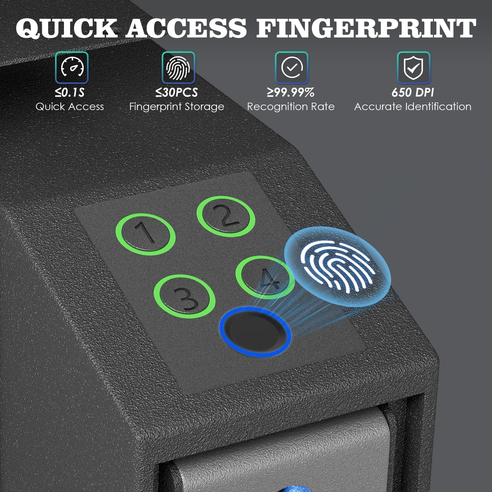 Kavey Biometric Slider Handgun Gun Safe for Nightstand, Desk, Bed Side,Truck - Auto Sliding Door Hand Gun Safe for Pistol -with Fingerprint, PIN Code, KEY Access