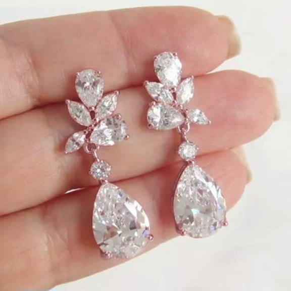 Gorgeous Cubic Zircon 925 Silver,Gold Plated Drop Earring Wedding Jewelry A Pair