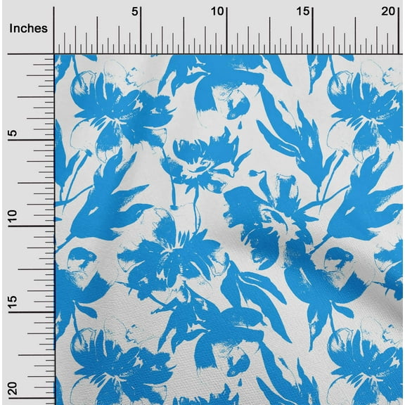 oneOone Polyester Spandex Medium Blue Fabric Florals Fabric For Sewing Printed Craft Fabric By The Yard 56 Inch Wide-3US