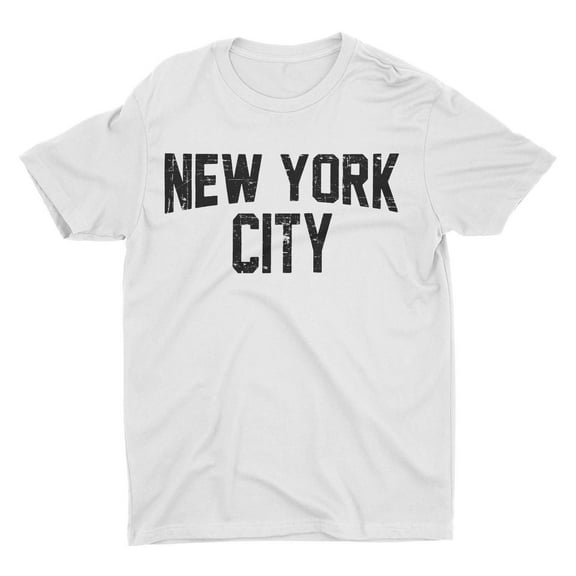 New York City T-Shirt Distressed Screenprinted White Lennon Tee Large