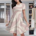 thumbnail image 2 of Pink Beige Abstract Wavy Lines Women's Classic Swing Skater Dress Casual Work Party Cocktail Dresses, 2 of 6