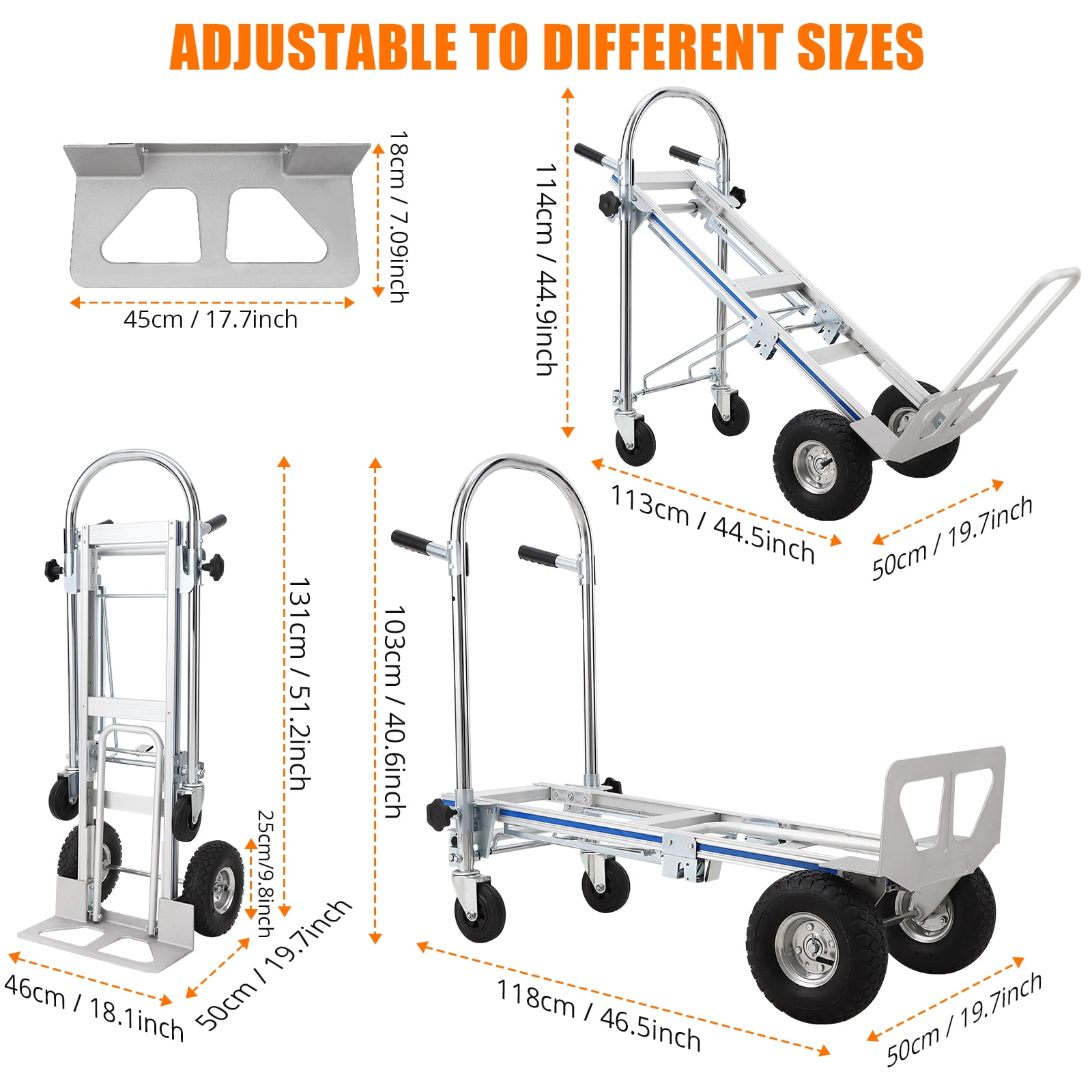 Heavy Duty 3-in-1 Aluminum Folding Hand Truck Dolly – Convertible Cart with 770 lbs Load – Collapsible, 4 Swivel Wheels & Brakes – Office, Warehouse, Furniture, Appliances, Moving, 46.5x19.7x40.6"
.6