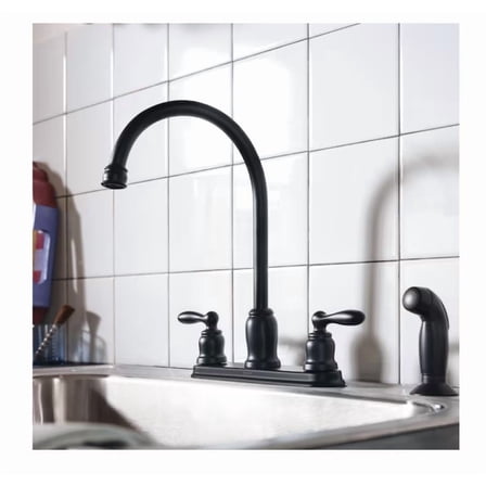 Moen Caldwell Matte Black Double Handle Deck-mount Kitchen Faucet with Sprayer (Includes Deck Plate) (Includes Side Sprayer)