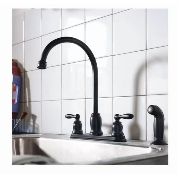 Moen Caldwell Matte Black Double Handle Deck-mount Kitchen Faucet with Sprayer (Includes Deck Plate) (Includes Side Sprayer)