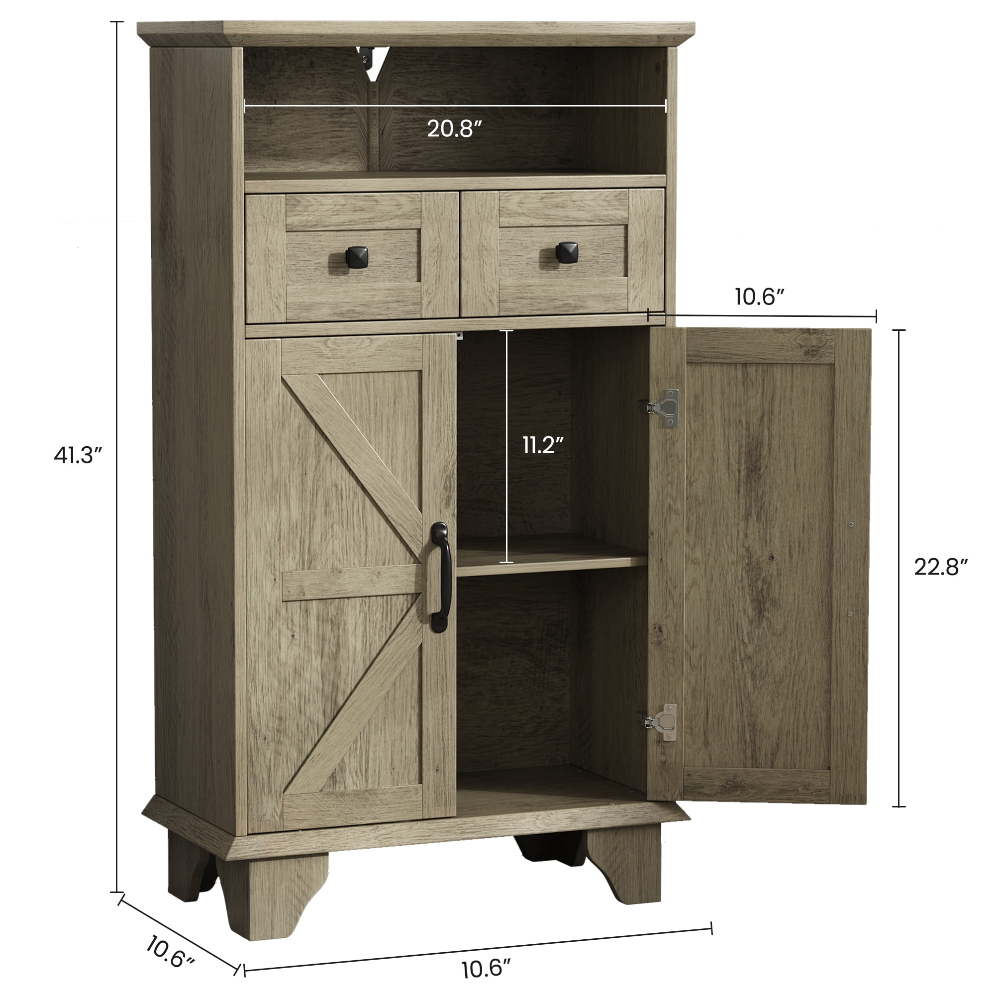 Farmhouse Bathroom Storage Cabinet, Freestanding Bathroom Floor Cabinet with Doors and Drawers, 41.3" H Bathroom Organizer with Adjustable Shelf, Gray