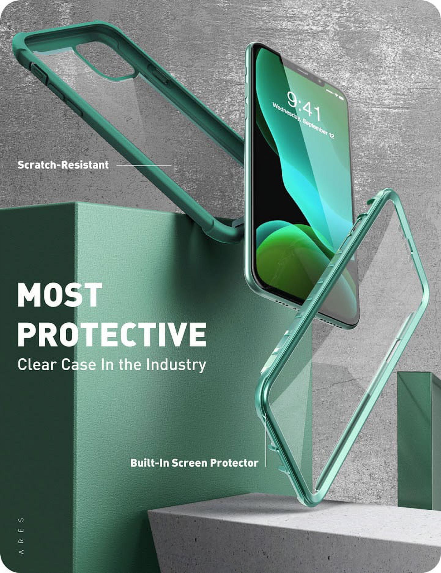 i-Blason Ares iPhone 11 Case 6.1 inch (2019 Release), Dual Layer Rugged Clear Bumper Case with Built-in Screen Protector (Mint Green)