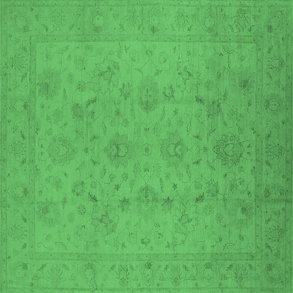 Ahgly Company Machine Washable Indoor Square Oriental Emerald Green Traditional Area Rugs, 5' Square