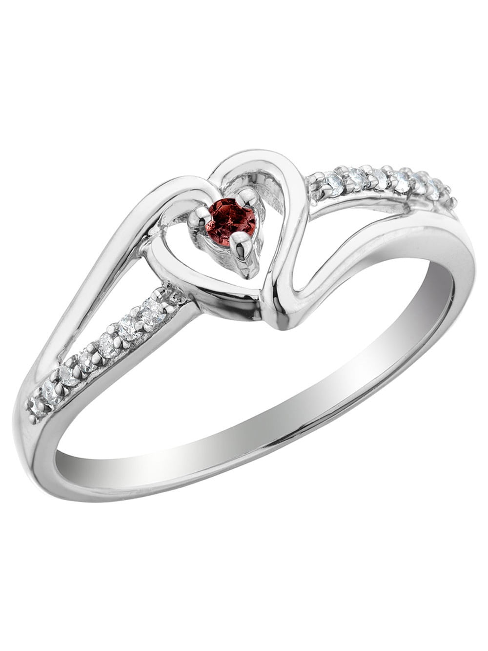Gem And Harmony Red Heart Promise Ring in Sterling Silver