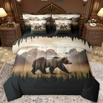 Castle Fairy Safari Bear Twin Bedding Sets 7-Piece for Boys Girls,Black Brown Bedding Comforter Set Microfiber,Moutain Jungle Animal Breathable Sheet Sets,Super Cozy Room Decor,Reversible