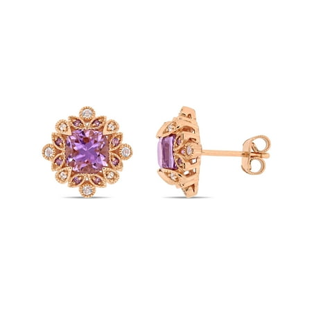 Sterling Floral Earrings - Tangelo 2 Carat T.G.W. African Amethyst, Amethyst and White Topaz Rose Plated Sterling Silver Floral Earrings