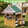 thumbnail image 2 of COCLUB Playhouse for Kids Outdoors, 2-in-1 Backyard Playhouse with Grocery Store and BBQ Grill Station, Cedar Wood, Green, 2 of 9