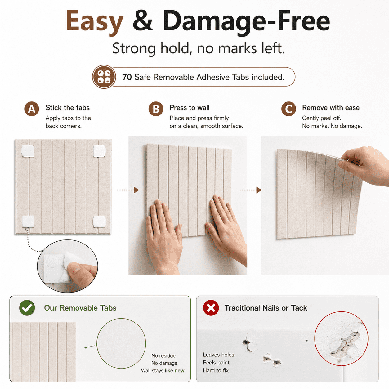 Large Felt Bulletin Board 48" x 36" – Cork Board Alternative, 12 Pack with 70 Safe Removable Adhesive Tabs, Wall Pin Board for Home Office Classroom (Oatmeal)