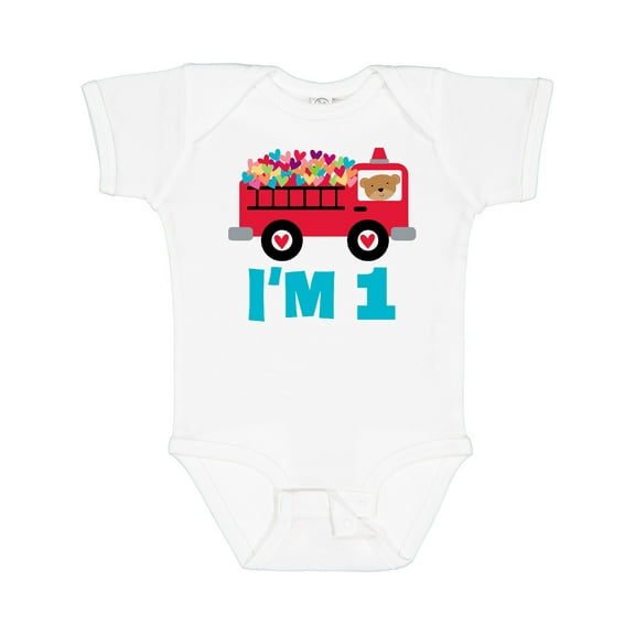 Inktastic 1st Birthday Fire Truck Boys or Girls Baby Bodysuit