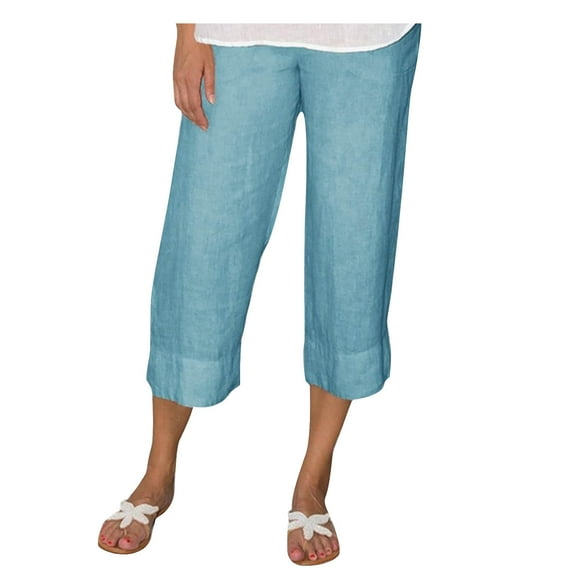 Lenpel Women's Wide Leg Capri Pants Lightweight High Waisted Palazzo Casual Trousers Loose Cropped Lounge Pants
