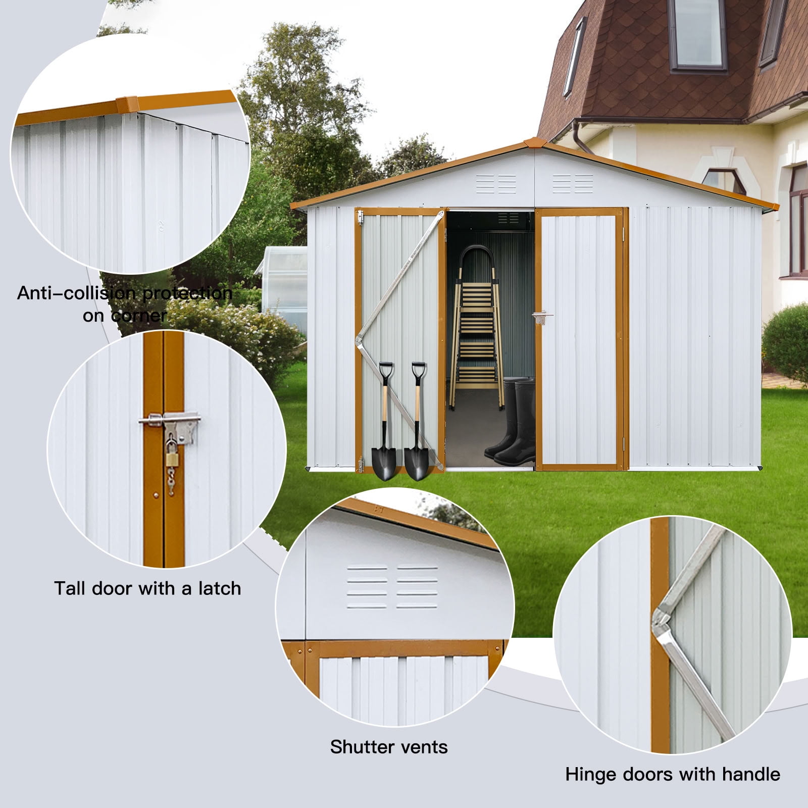 MAYEERTY 10x12 FT Outdoor Storage Shed, Galvanized Steel Garden Shed with Hinged Lockable Door, Vents, for Backyard, Patio & Lawn (No Floor Included)