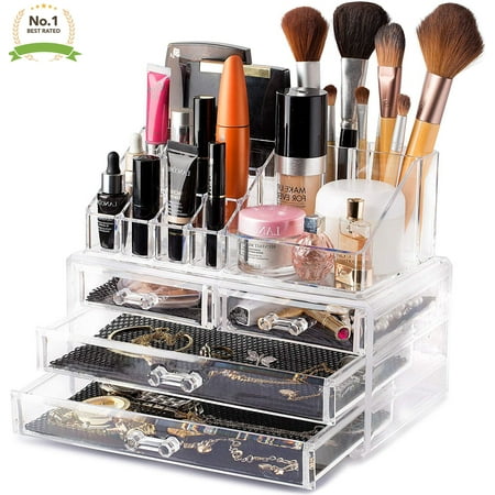 Acrylic Makeup Organizer Cosmetic Jewelry Display Box 2 Piece Set