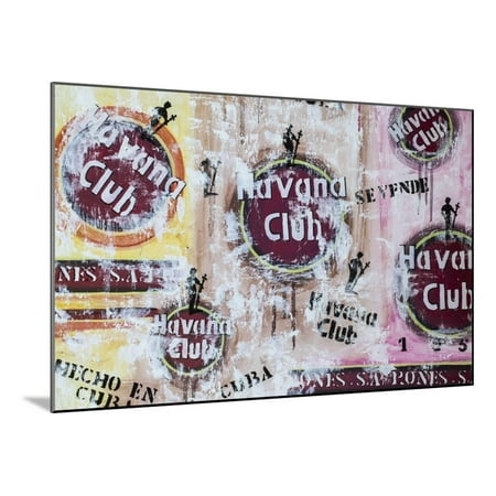 Cuba, Trinidad, Havana Club Painted on Wall of Bar in Historical Center Wood Mounted Print Wall Art By Jane