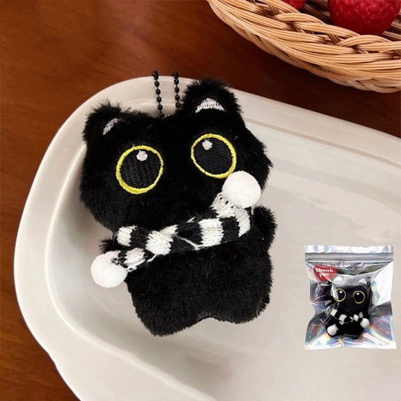 Cute Black Cat Squeaky Plush Doll Keychain Soft Stuffed Kitten Doll Keyring Lovely School Bag Pendant Decoration Couple Gifts