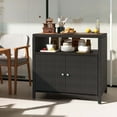 thumbnail image 4 of Costway Patio Rattan Storage Cabinet with Acacia Wood Countertop Open Shelf 2 Door Cabinet Mix Brown, 4 of 10