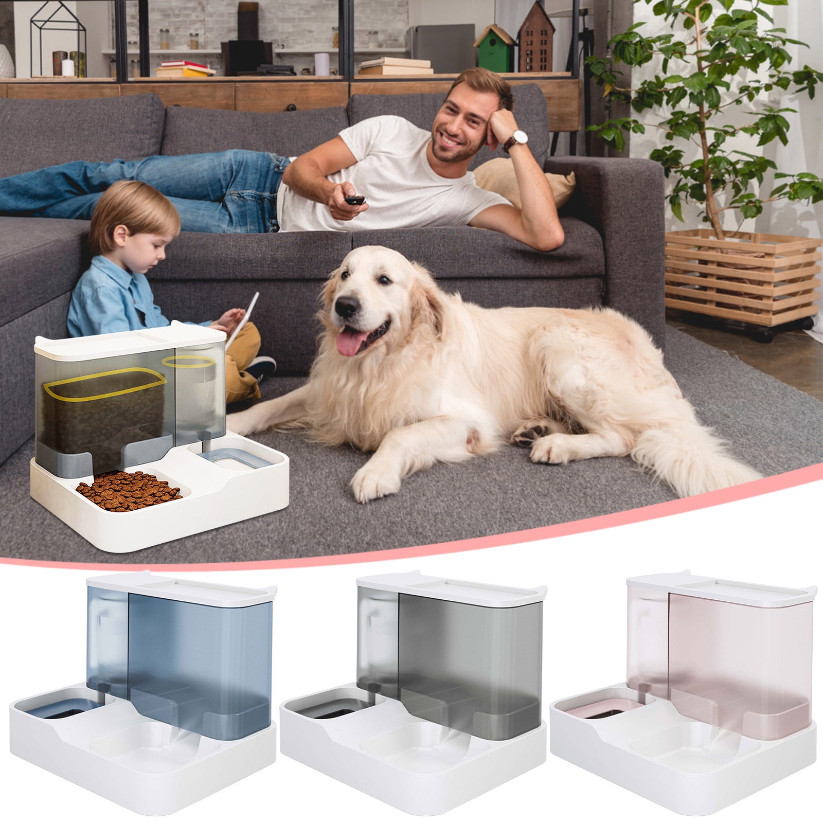 XEOVHV Pet Feeder and Water Dispenser Set, Automatic Cat Food Dispenser, Automatic Pet Feeder and Water Dispenser 2 in 1Suitable for Tracing Dogs and Pets