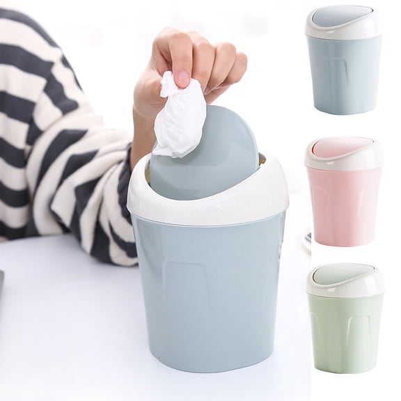 RFUGUG Desktop Mini Trash Can with Swing Lid, Push-type Double Garbage Bin for Desk Debris Storage Cleaning, Small Waste Basket for Living Room, Bedroom, Office Table, 6.7x5.3x3.15in