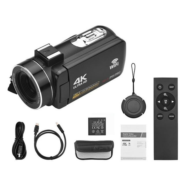 Wifi Cámara Al Aire Libre Pantalla Táctil de 3.0 Pulgadas Hd 4K Cámara Wifi Videocámara 56Mp Portátil Dv 270 Grados Pantalla Giratoria 18x Zoom Digital Antishake Inteligente con Control Remoto Cámara