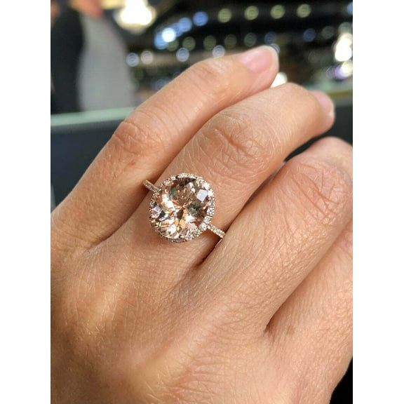 HeartsAndYou 2ct Natural Morganite & Diamond Ring 100% REAL 14k SOLID Rose Gold Accents Halo