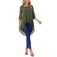 thumbnail image 2 of INSPIRAR CHIC Blusa de Chifón Asimétrica de Cuello Redondo con Mangas de 3/4 y Volantes en Verde Militar Talla M, 2 of 6