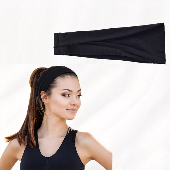 CNEJRHG Women's Plain Color Wide Sport Headbands Non-Slip Elastic Yoga Headbands for Running & Gym Sweat-Wicking Workout Stretch Hair Bands, 9" x 3.7" Black