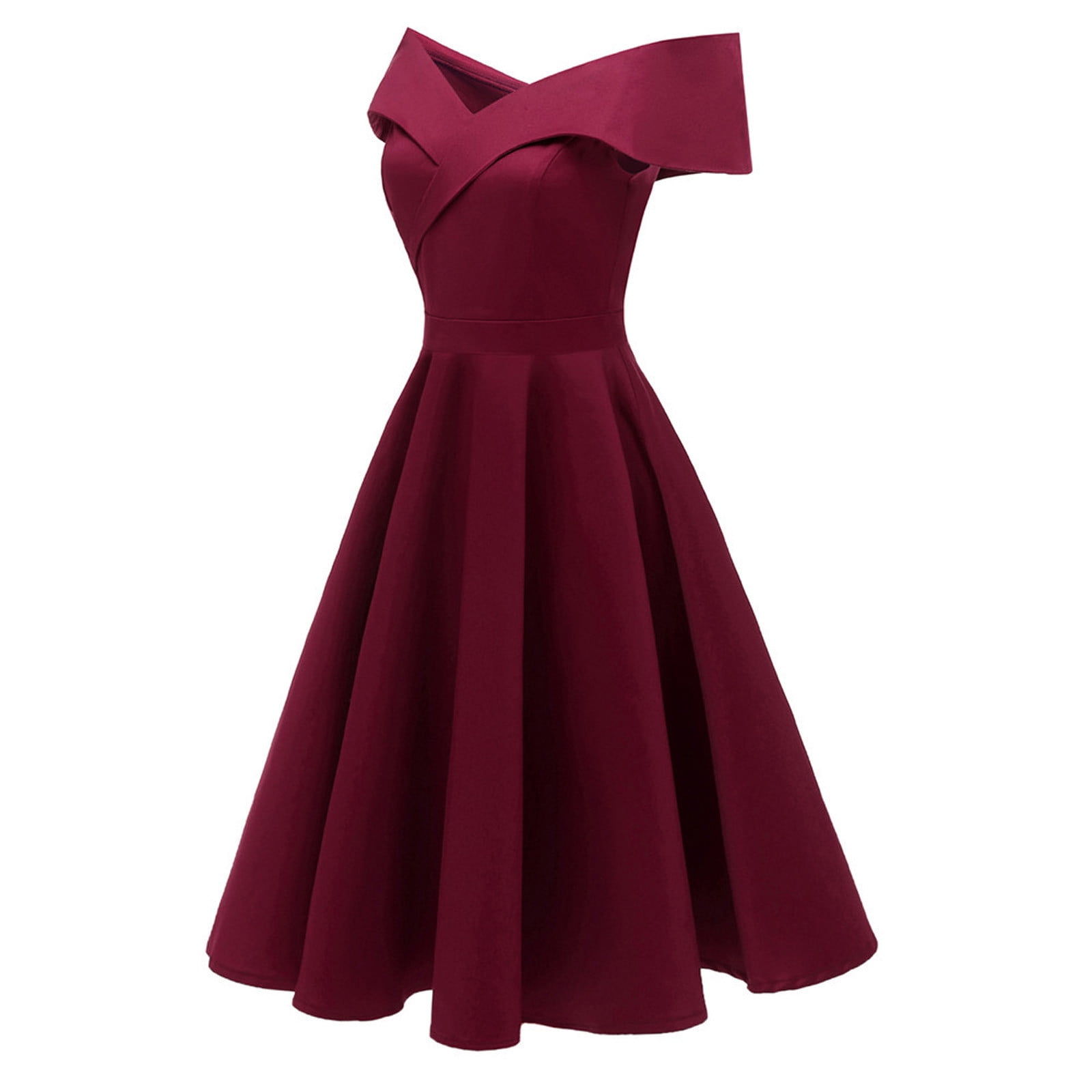 Hvot&aat Elegant Off the Shoulder Cocktail Dress for Women High Waisted A-Line Vintage 1950s Swing Party Midi Dresses