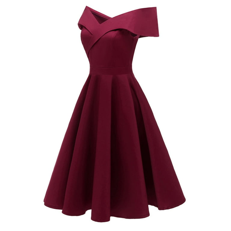 Hvot&aat Elegant Off the Shoulder Cocktail Dress for Women High Waisted  A-Line Vintage 1950s Swing Party Midi Dresses - Walmart.com