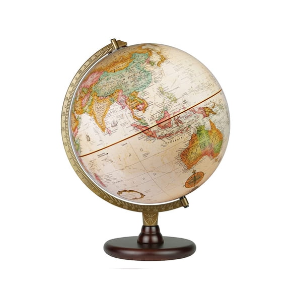 12-Inch Vintage World Globe with Wooden Base – Classic Antique Map, 360° Rotating Desktop Globe for Home Office Decor & Education