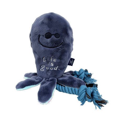 Life is Good Dog Toy Plush with Rope and Squaker 9 1/2 Tall, Octapus, Great for Tug of War Playing